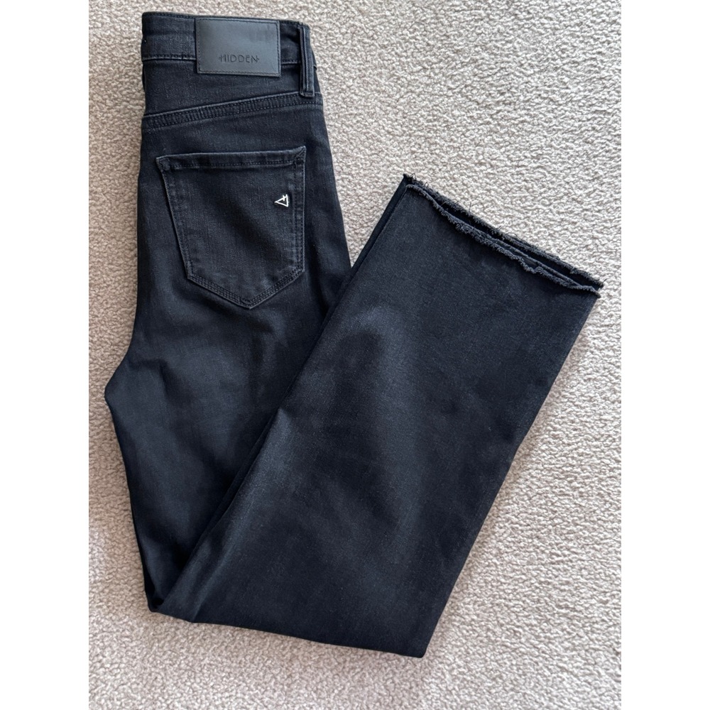 Hidden Jeans High Waisted Wide Leg Raw Hem Black Denim HD1158ST-BLK Size 25